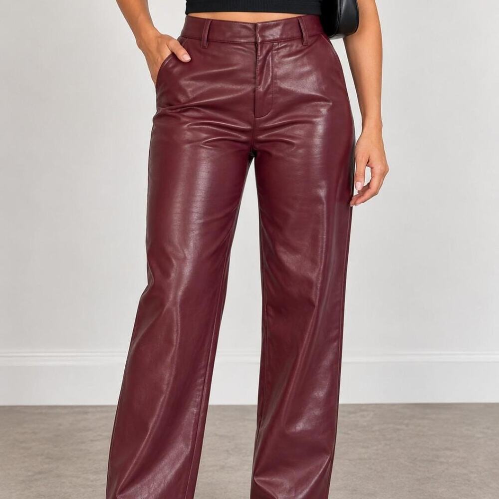 Babaton by Aritzia burgundy faux leather straight-leg pants